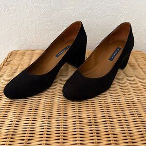 Margaux "The Heel" Black Suede Block Heel Pumps Round Toe